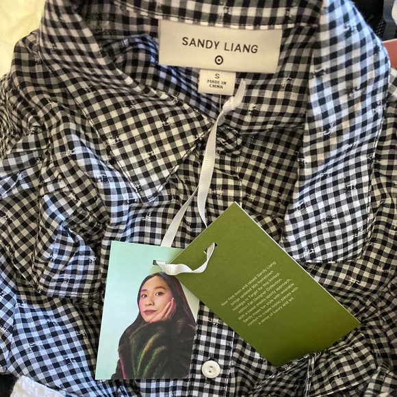 Sandy Liang x Target Black & White Gingham Short Sleeve Ruffle Button Down Shirt - Picture 3 of 3